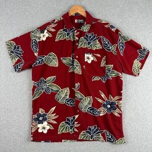 Chaps Ralph Lauren Mens Red Floral Short Sleeve Button Up Shirt Large Hawaiian